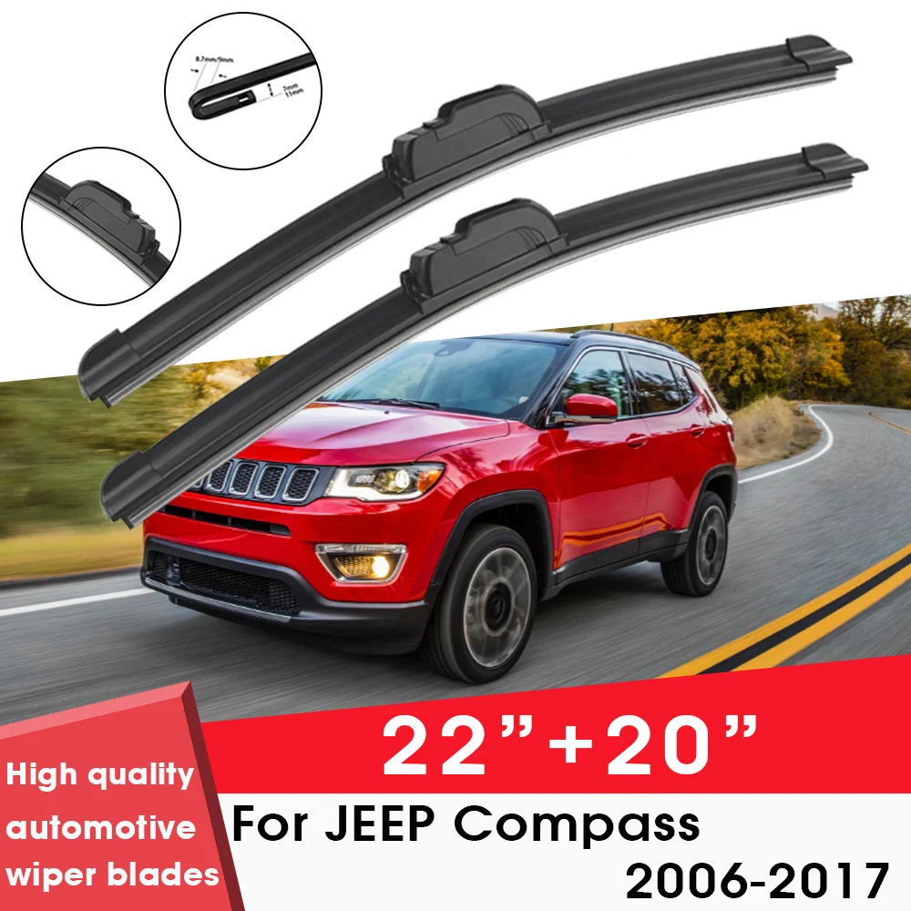 

Car Wiper Blade Blades For Jeep Compass 2006-2017 22"+ 20" Windshield Windscreen Clean Naturl Rubber Car Wipers Accessories