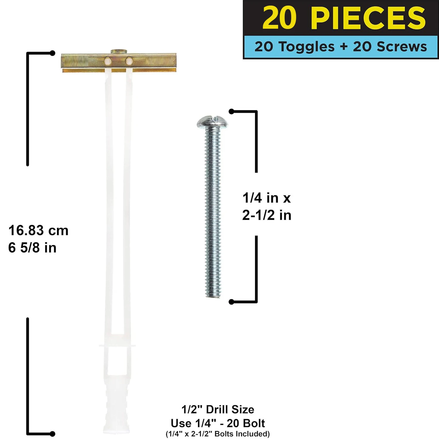 Drywall Anchor with Included Bolts for 1/4-20 Fastener Size;  Heavy Duty Hollow Drywall Anchors for TV Mounting Kit