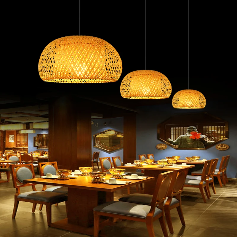 Lamp chandelier creative zen bamboo art lampshade dining hotel restaurant  personalized hot pot homestay tea room bamboo weaving