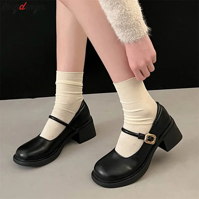 Round Toe Lolita Shoes Women Japanese Style Mary Jane Shoes Women Elegant Vintage black small leather shoes Ladies Single Shoes