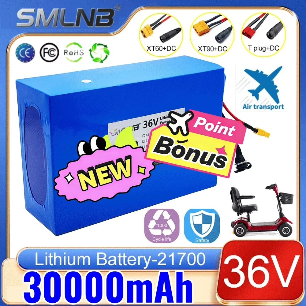 🚧36V 30Ah 10s6p 21700 Lithium Battery Pack 42V 500w 800w 1000w 1200w 1500w Batteries Cell Built In BMS🧸