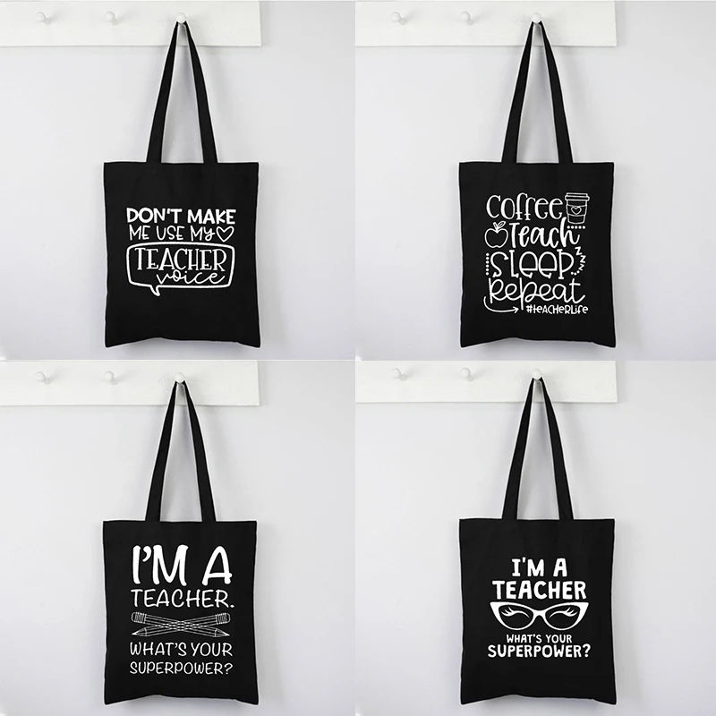 

Teacher Canvas Shoulder Bag Reusable Shopping Tote Bag Fashion Book Bag Foldable Shopper Bag Gift for Teachers Day