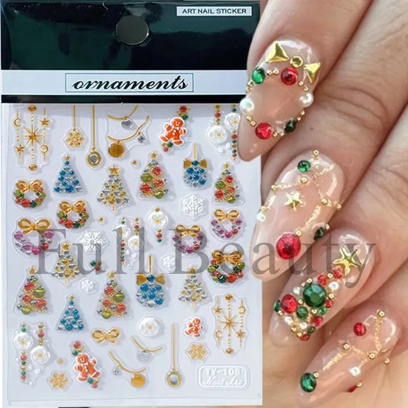 

5D Christmas Tree Snowflake Xmas Nail Sticker Water Decal Embossed Nail Sticker Press on Decal Stickers Nail Decorati