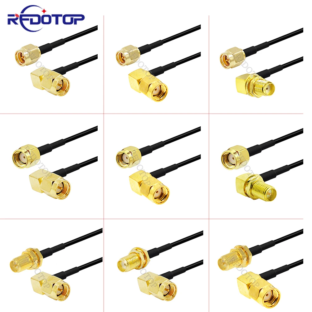 RG174 SMA Type to SMA Male/Female 90 Degree Connector WiFi Antenna Extension RF Coaxial Cable Pigtail for Wireless LAN Router