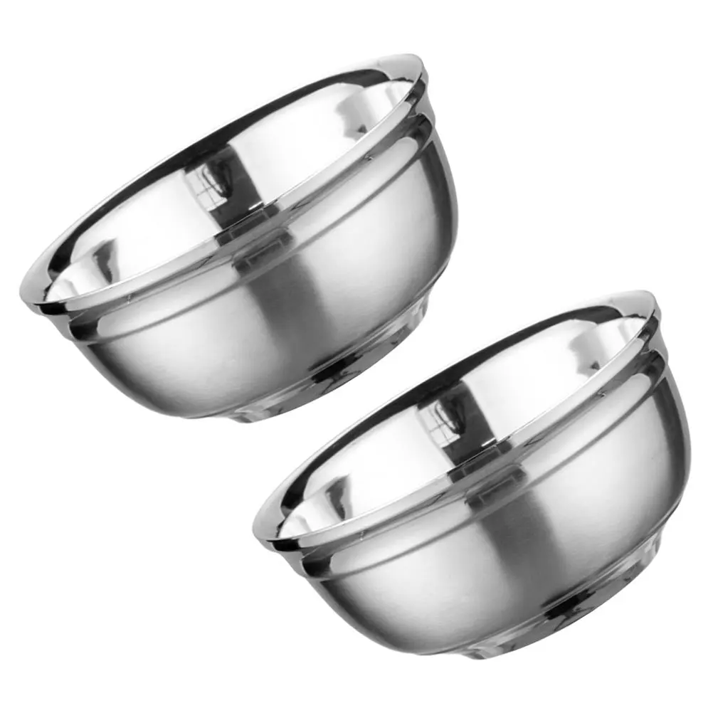 

2Pcs Double Layer Stainless Steel Bowls Thickened Insulated Food Containers for Soup Rice Noodles Salad Kitchen Dining