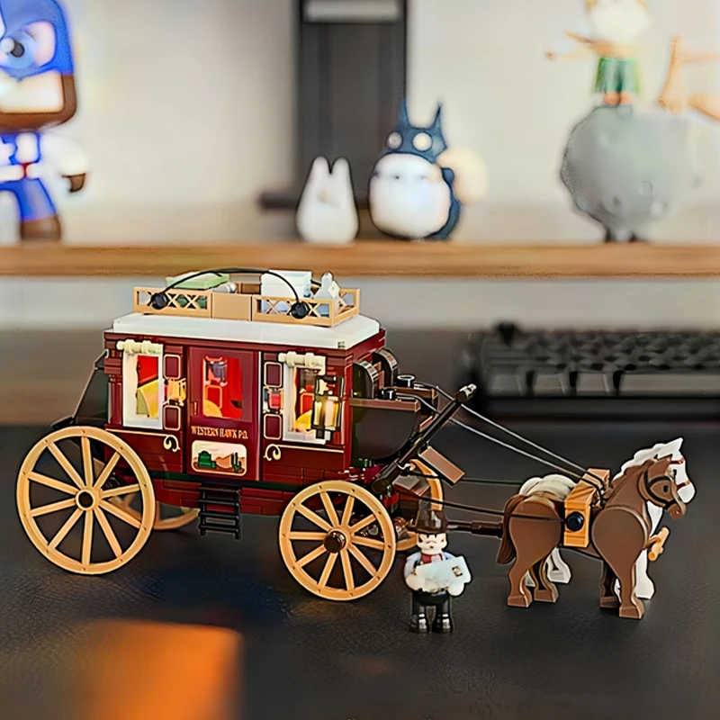 IN STOCK MOC Western Stagecoach Building Blocks Model Carriage Bricks Assembling DIY Toys for Boys Christmas Gift Set