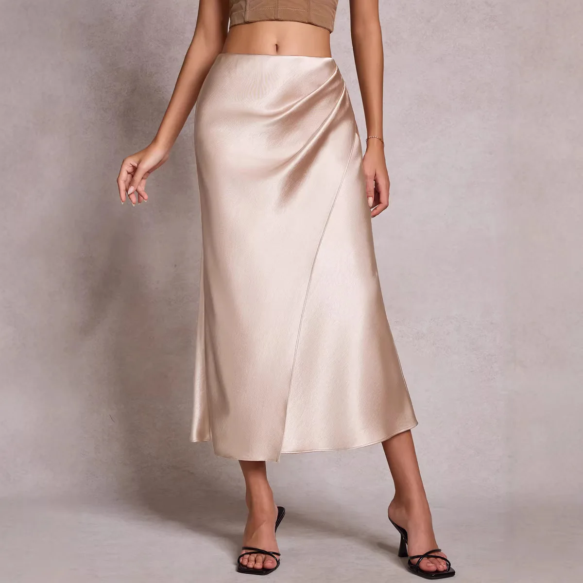 Elegant Pleated Skirt 2026 Pile Elastic Waist Color Women's Fashion Spring Autumn Winter Seasonal Wear Travel Suitable PVC Ma...