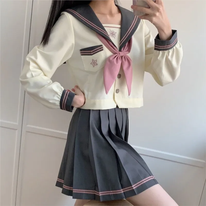 Traje de uniforme de mano de agua para mujer, traje de uniforme jk auténtico japonés y coreano de manga larga/corta, traje de marinero de estilo universitario