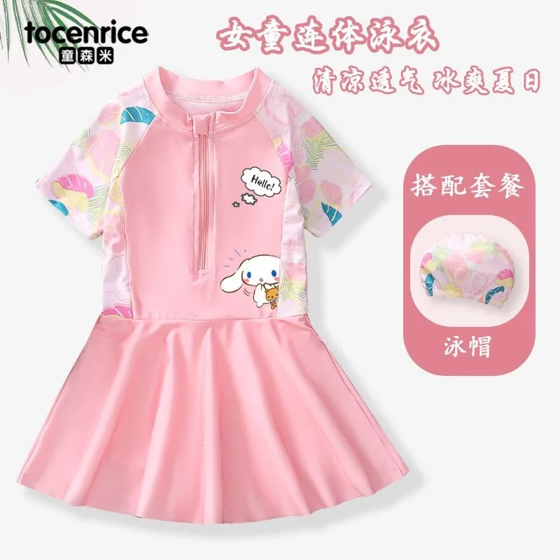 Kawaii anime cinna moroll kinder badeanzug cartoon kuromi bade bekleidung sommer bikini strand kleidung schwimmen tragen schnell trocknendes sonnenschutz geschenk