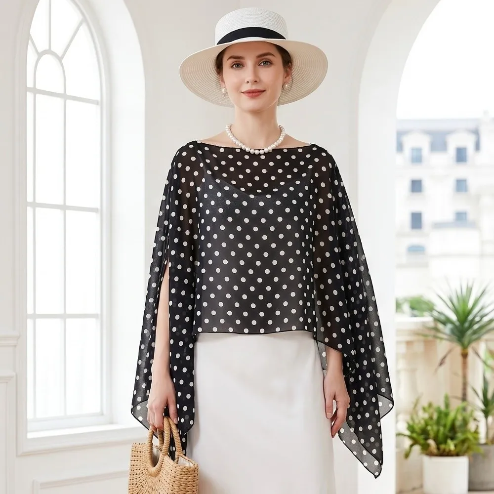 Casual Mesh Transparent Sunscreen Cover-up Polka Dot Elegant Pullover Cover Shirt Loose Fit Cloak Beach Cover-Up Vacation