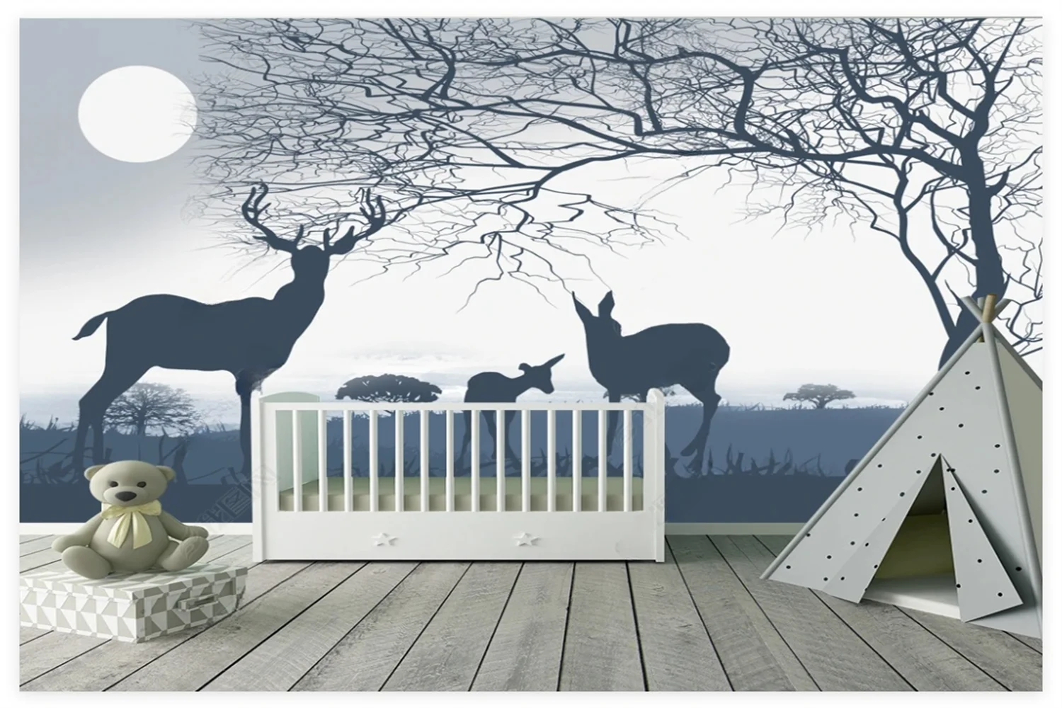 Customized Wallpaper Black and White Forest Mural Home Decoration Mist Forest Animal Landscape Decoration Painting 3d wallpaper