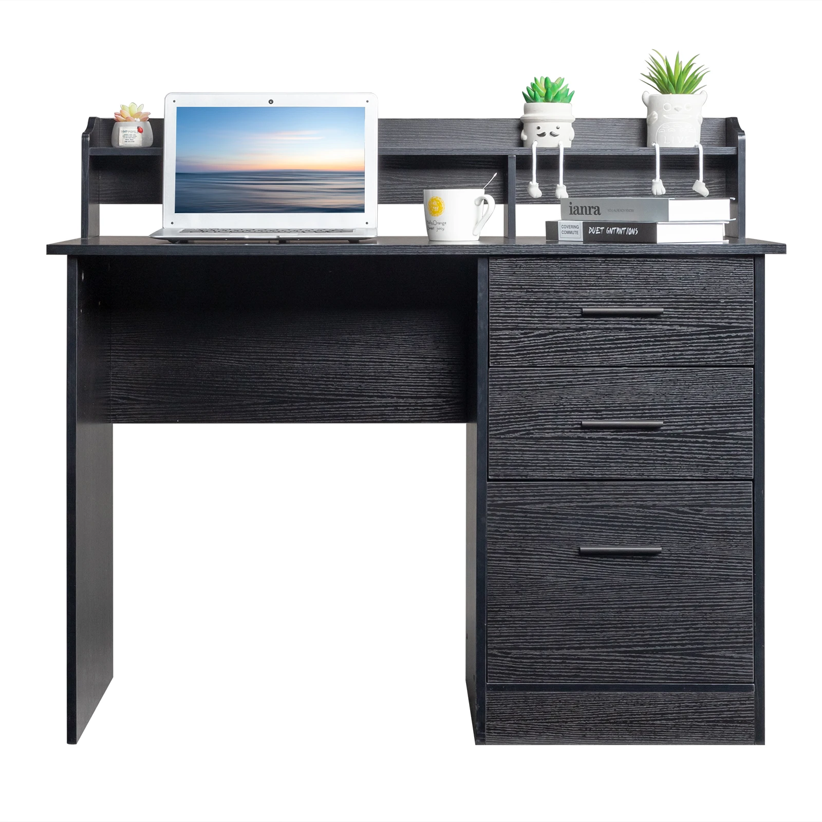 FCH-Couche de stockage de bureau en triamine, pâte de panneaux de particules, trois wers de proximité, bureau d'ordinateur, bois noir Mars, 110x50x95cm