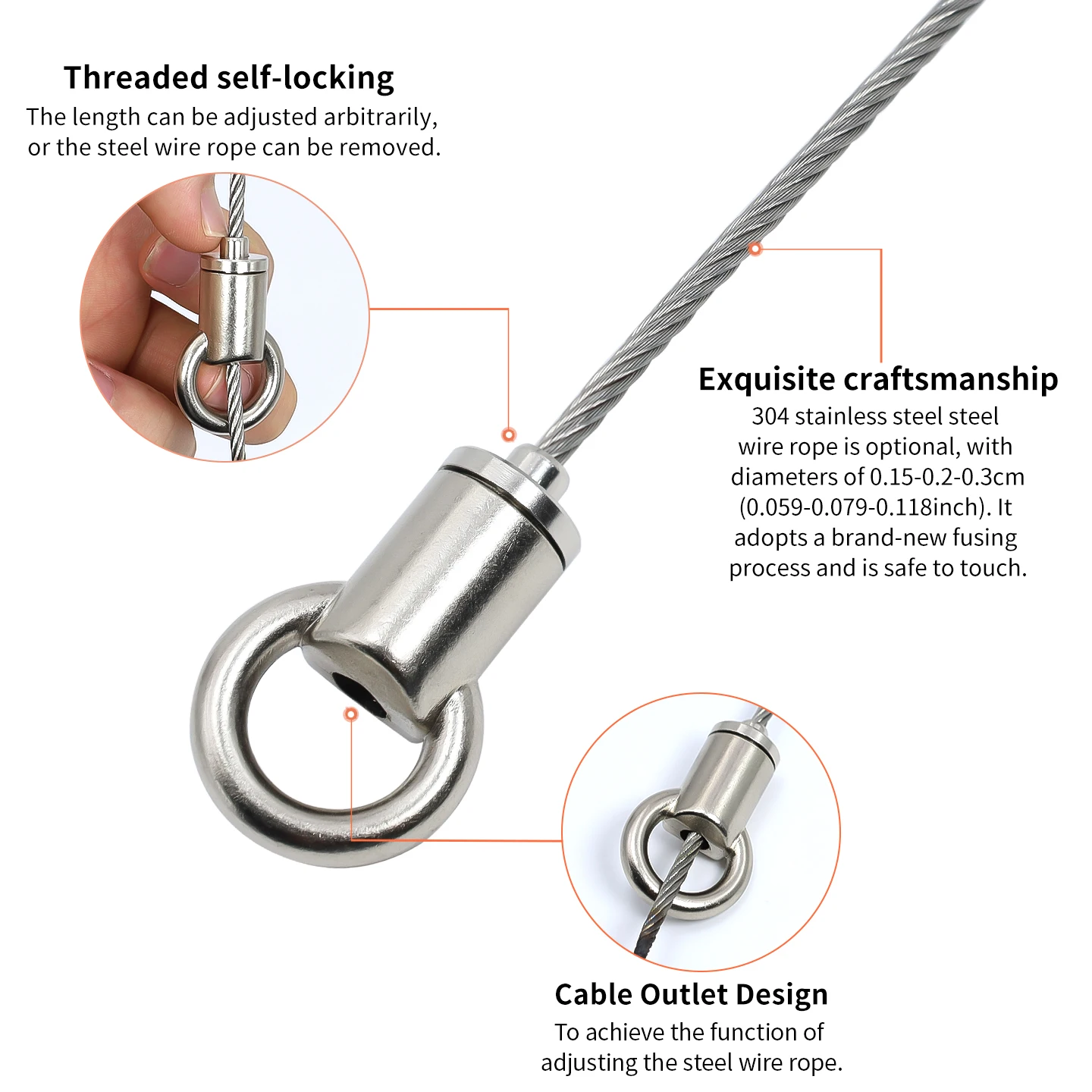 1.5/2/3mm steel cable suspension kit, with hanging rings at both ends and locking devices suitable for clothing suspension