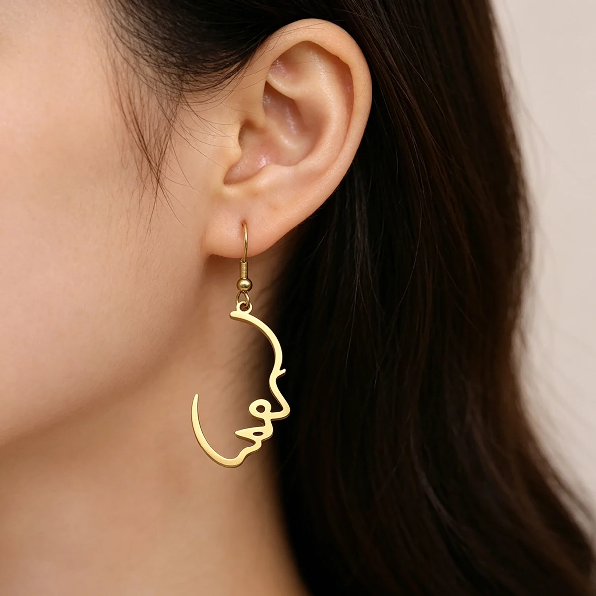 Stainless Steel African Woman Profile Dangle Earrings Abstract  Lady Face  Ear Hook Earrings Ethnic Retro Women Party Jewelry
