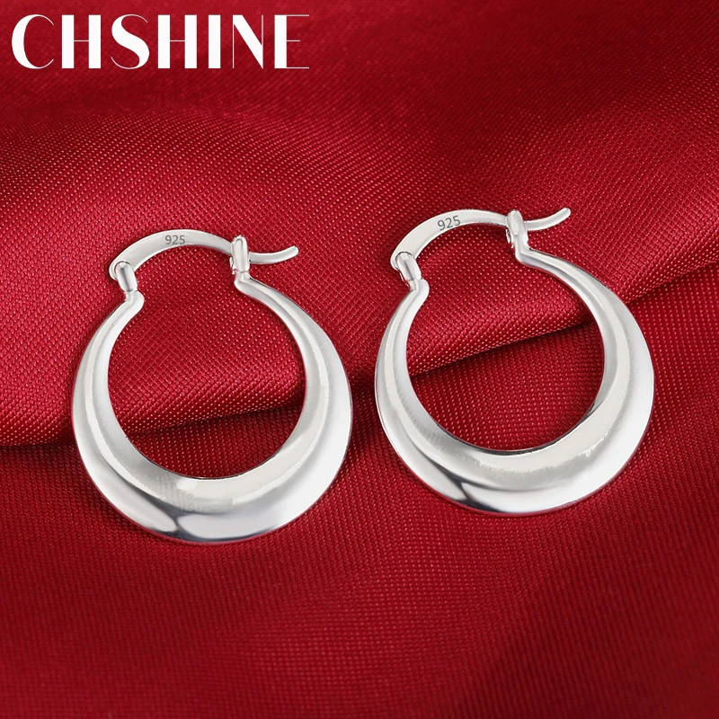 

CHSHINE 3cm 925 Sterling Silver Earrings Fashion round big hoop Women Beautiful Creativity Crescent Gifts Engagement Jewelry