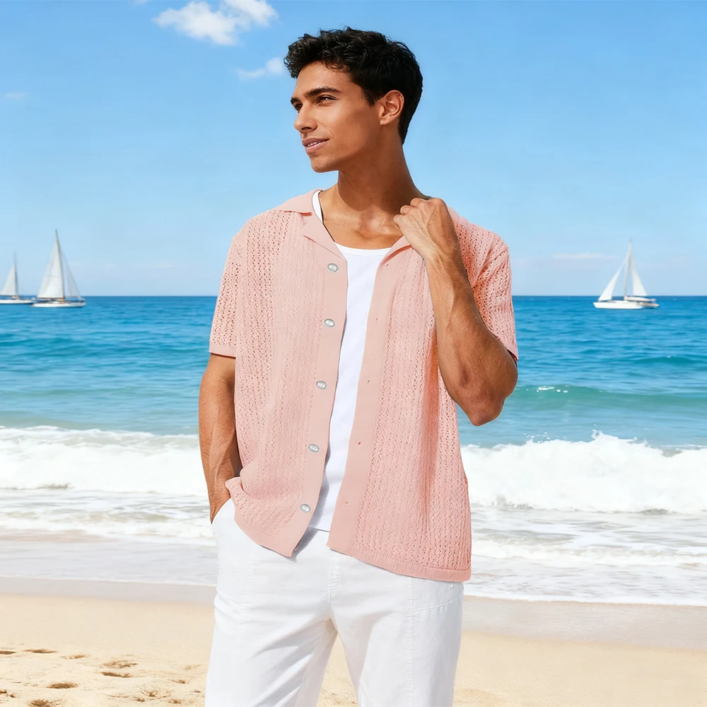 

Летняя мужская ажурная дышащая эластичная рубашка, тонкий дышащий повседневный кардиган, мужские рубашки для ночного клуба и музыкального фестиваля