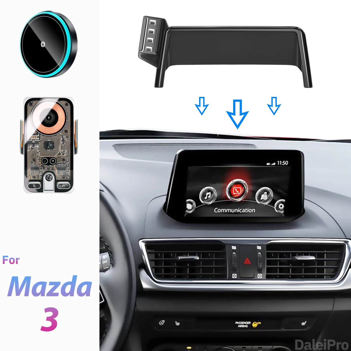Für Mazda 3 BM BN 2017 2018 Auto-Handyhalterung Bildschirm-Fixierclip Kabelloses Ladegerät Maßgeschneiderte Handy-Bildschirmhalterung Zubehör – Detail 1