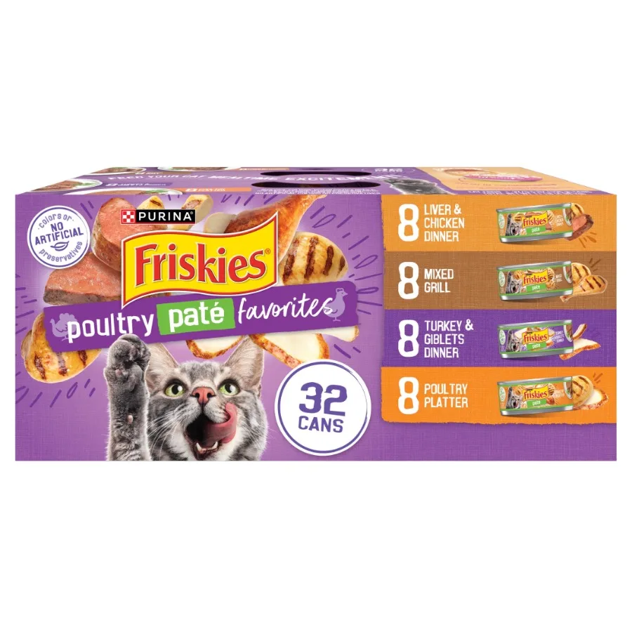 

Влажный корм для кошек Purina Pate Soft Poultry Variety Pack, 5,5 унций, 32 банки в упаковке
