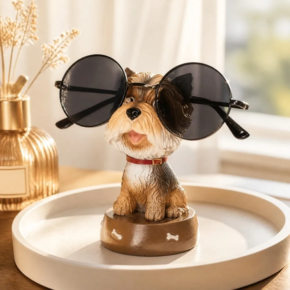 Animal Shaped Design Dog Figurines Glasses Holder Desktop Use Type Yellow Resin Animal Statues Sunglasses Organizer Holder
