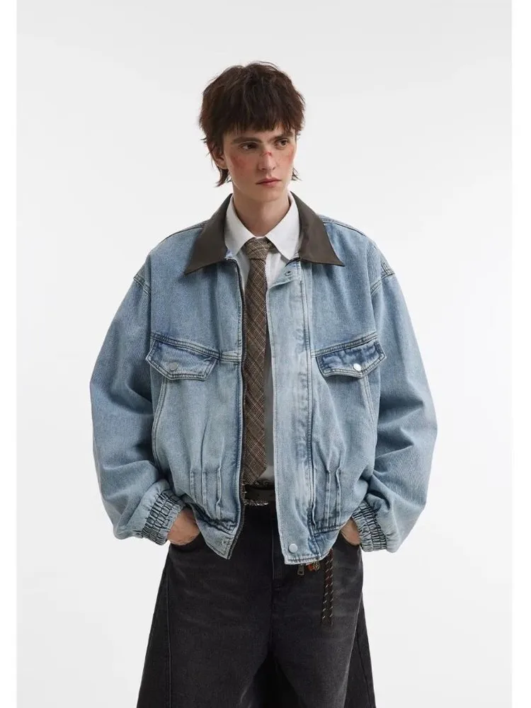 

Waed Denim Jaet Men's Casual High Street Sle ort Coat Spring Autumn New Faion Simple Sle Polyester Fiber Jaet