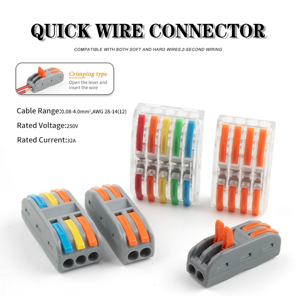 10/50Pcs Mini Fast Wiring Cable Connectors Lever 28-12 AWG Universal Lever Wire Nut Electrical Connectors Push-in Home Terminal