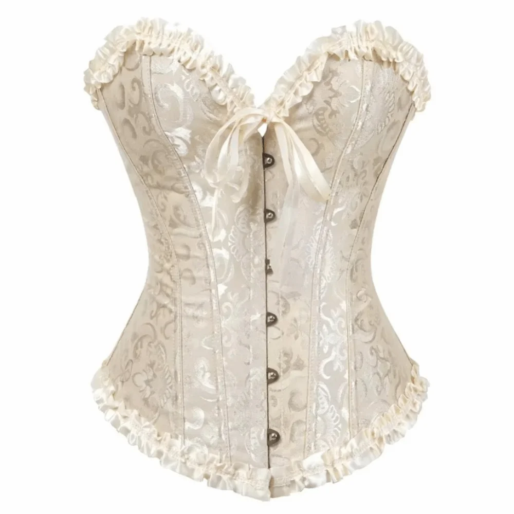 

Modeling Strap Lace Up Corset Top Elegant Ruffle Y2K Bustier Corset Floral Lace Jacquard Design Waist Trainer Cincher Girl