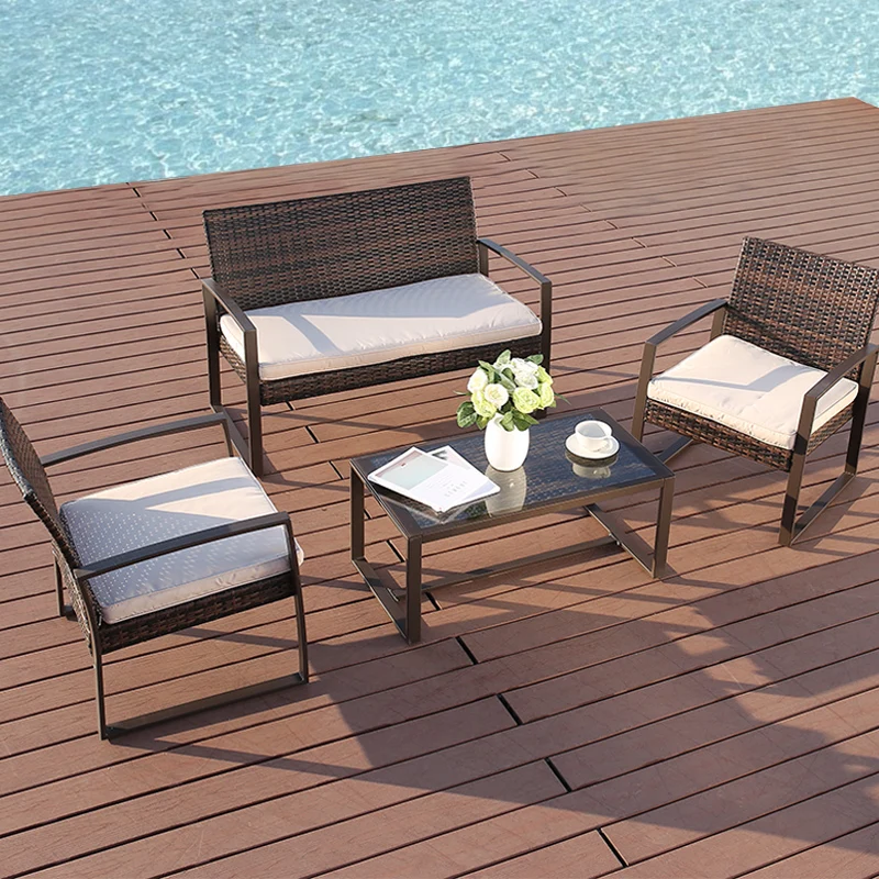 

Outdoor Modern Patio Rattan Sofa High Quality Cheap Garden Furniture Luxury Wicker Sofa Set 4 Seats With Table