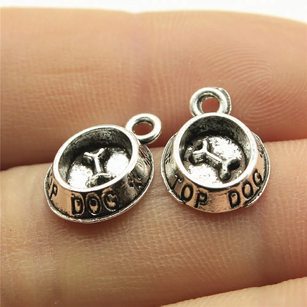 WYSIWYG 20pcs Charms Dog Bowl Bone 15x10mm Tibetan Bronze Silver Color Pendants Antique Jewelry Making DIY Handmade Craft