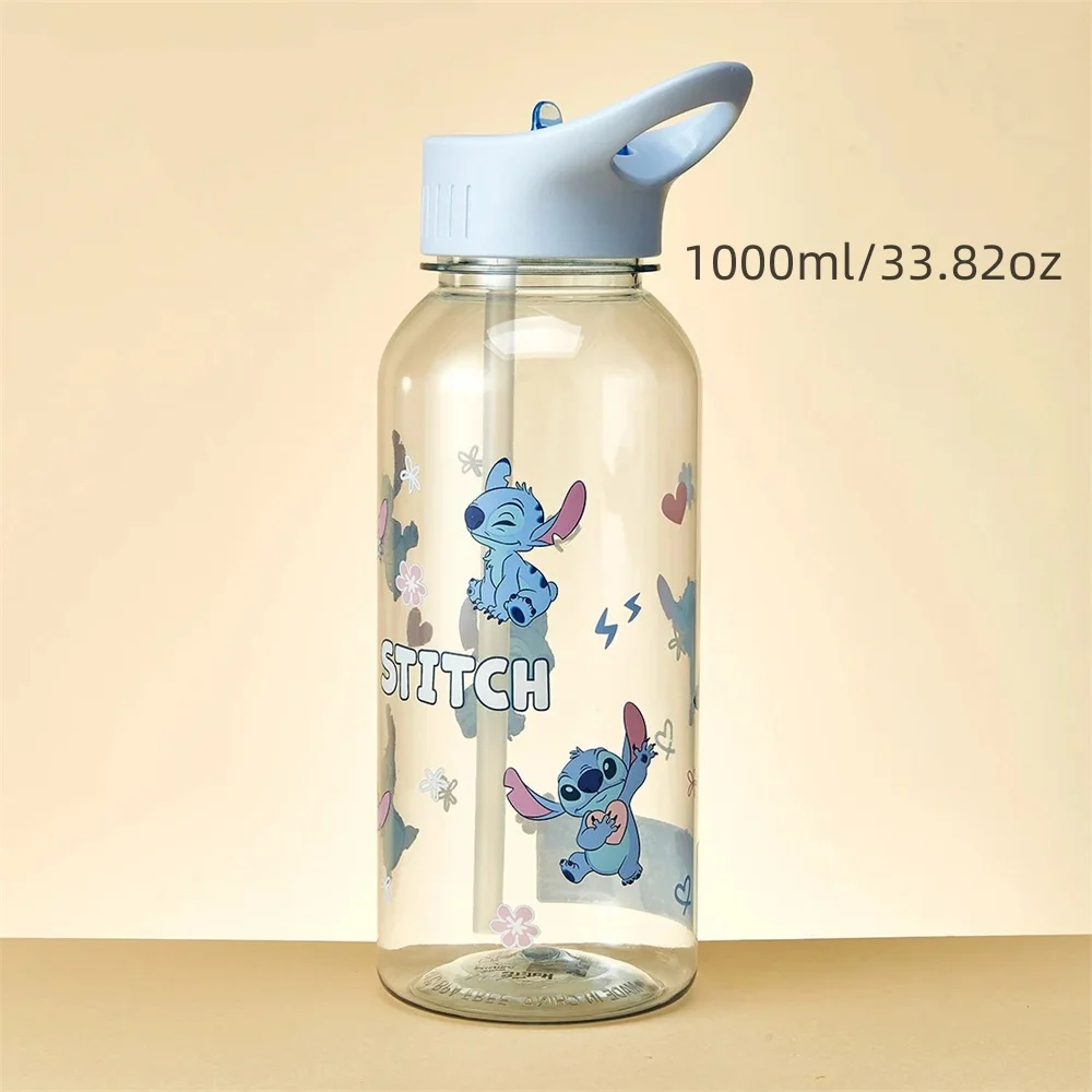 

Disney Lilo & Stitch Plastic Bottle 1000mL BPA-Free with Handle&Straw Leak-Proof Portable Cute Cartoon Water Cup for Kids Adults