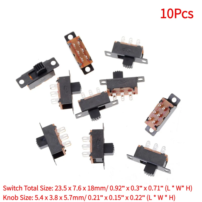 10Pcs 2 Position DPDT 2P2T Panel Mount Vertical Slide Switch 6 Pin 0.5A 50V DC.