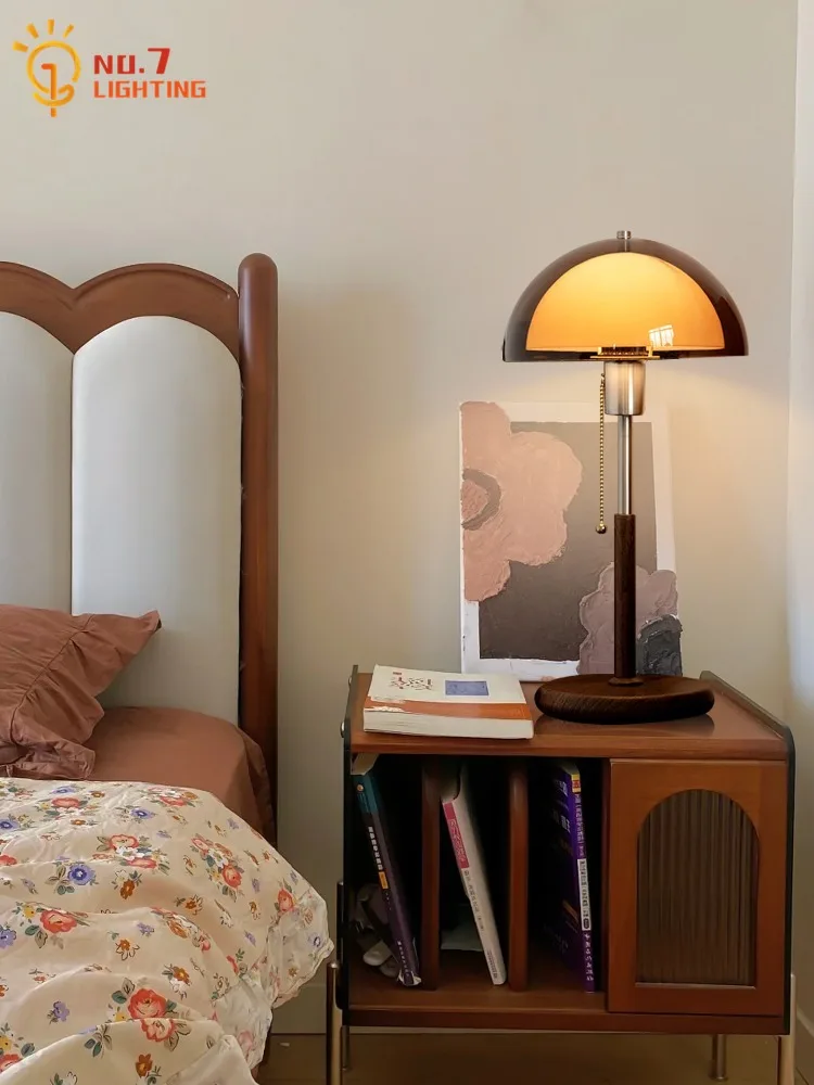 French Design Retro Mushroom Table Lamp LED E27 Acrylic Lampshade Sunset Vertical Desk Lights Bedroom Bedside Study Living Room