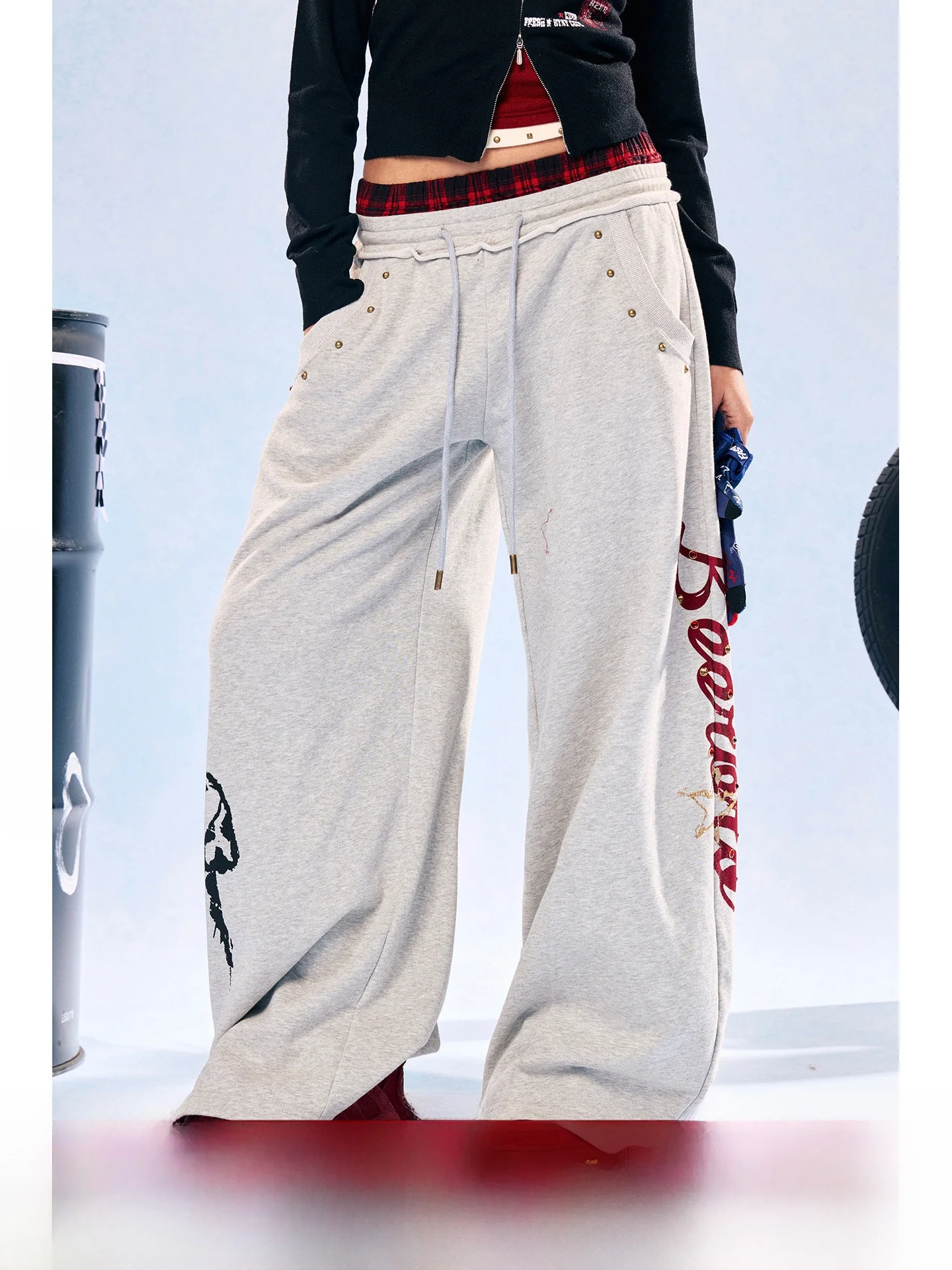 

Casual Long Sweatpants Women's Loose Fit Printed Low Waist Asymmetric Street Style Cotton Blend Straight Leg Pants