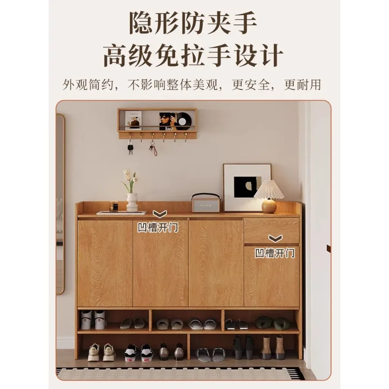 Log color household door shoe cabinet solid wood entry outdoor corridor multi-layer integrated wall storage cabinet short