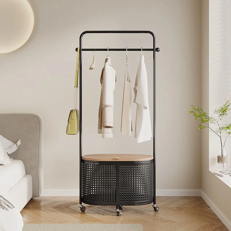 Coat rack floor-to-ceiling bedroom Japanese mobile simple laundry basket household cream wind Internet celebrity room clothes