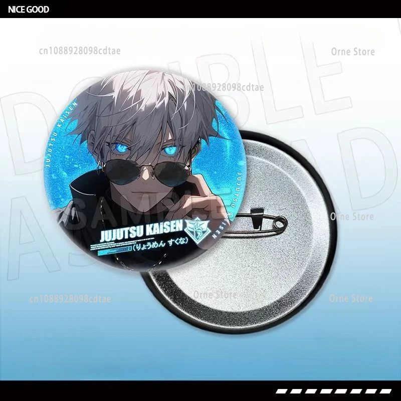 58 مللي متر أنيمي شارة Jujutsu Kaisen جولة التلبيب دبوس DIY بها بنفسك على ظهره طوق بروش الإكسسوارات هالوين هدية الكريسماس