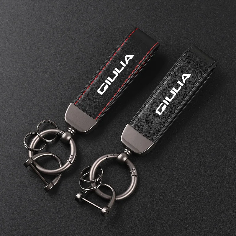 Deluxe Leather Keychain with Car Badge Keychain Pendant For Alfa Romeo Giulia
