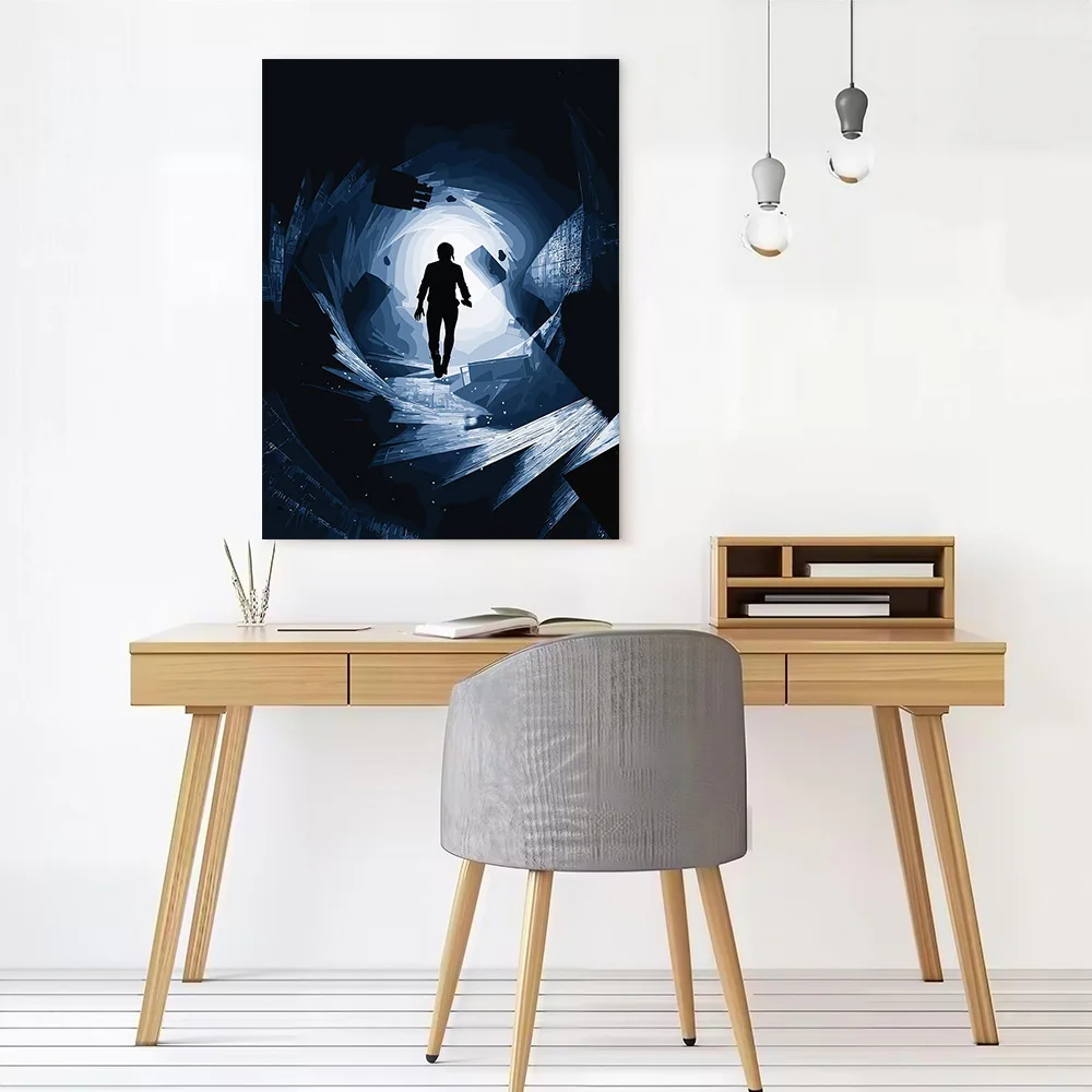 Silhouette in Abstract Blue Tunnel Printed Canvas Poster Personalized High Quality Wall Art Paintings for Modern Home Decoration