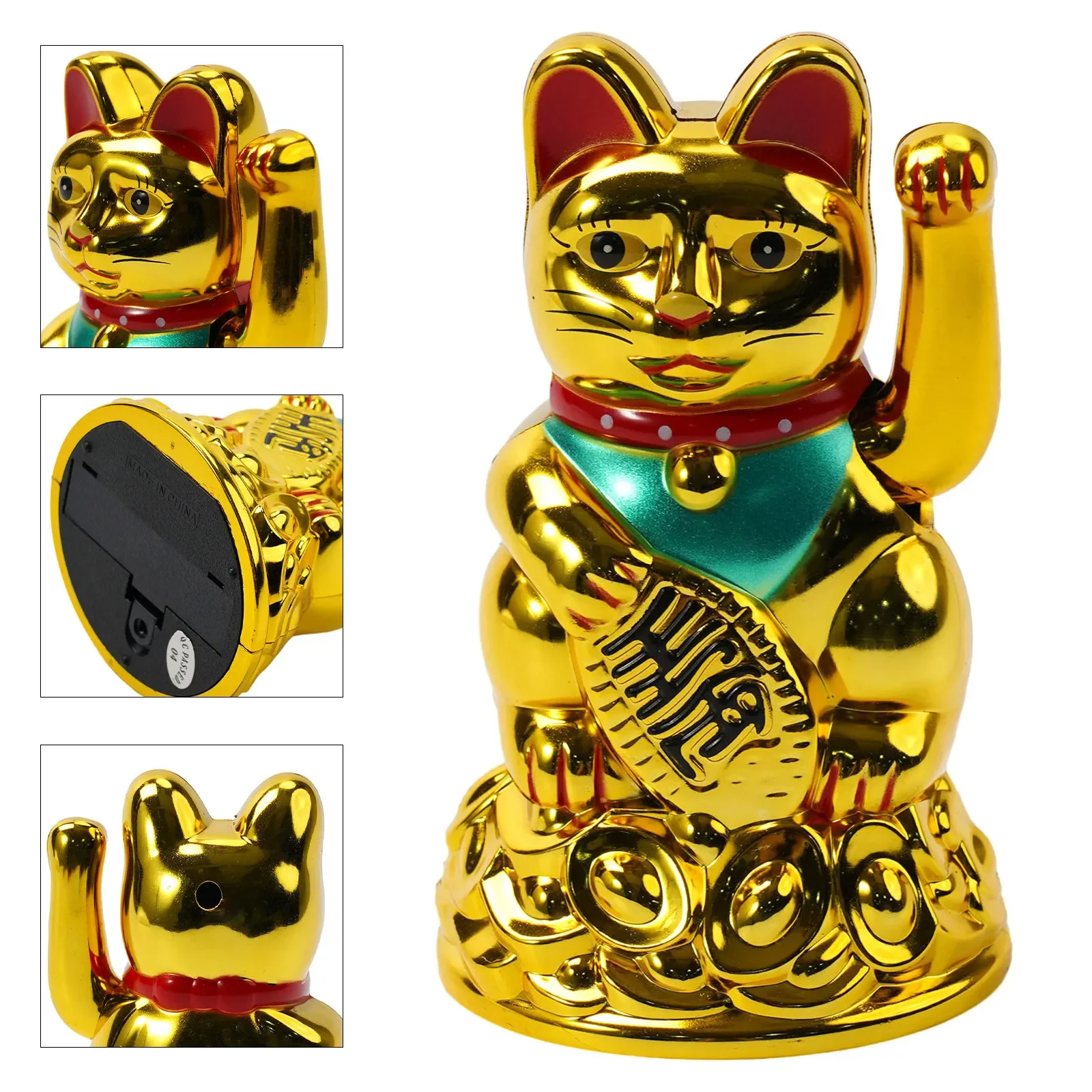 1pcs Chinese Lucky Waving Cat Beckoning Maneki Neko Gold Fortune Solar Sway Continuously For Office Car Home Decoration