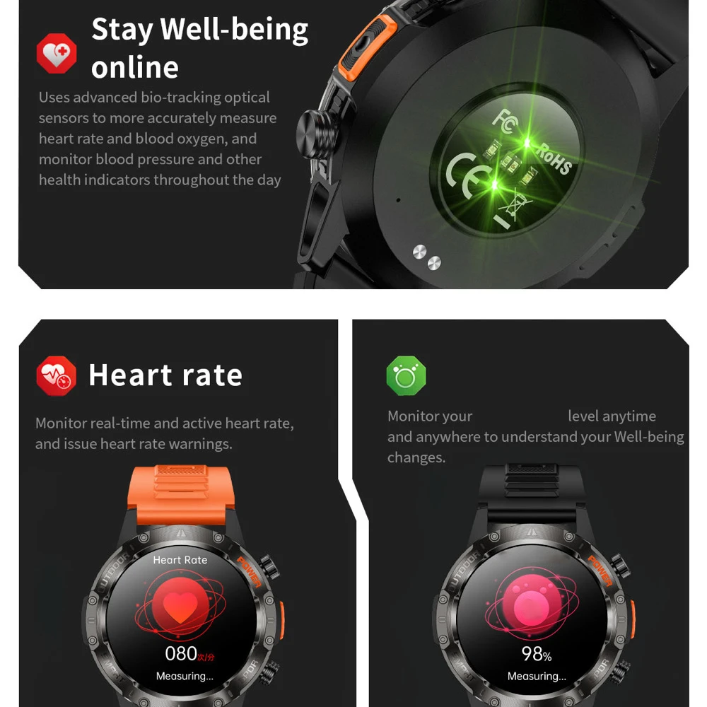 Jam Tangan Pintar Senter LED Luar Ruangan untuk Pria Dial Video DIY 100+ Mode Olahraga Tahan Air Panggilan BT Jam Tangan Pintar Monitor Kesehatan