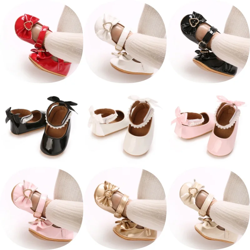 

Sweet Spring and Autumn 0-18 Months Baby Princess Shoes Cute Bow Decoration PU Soft Rubber Bottom Anti slip Infant Walking Shoes