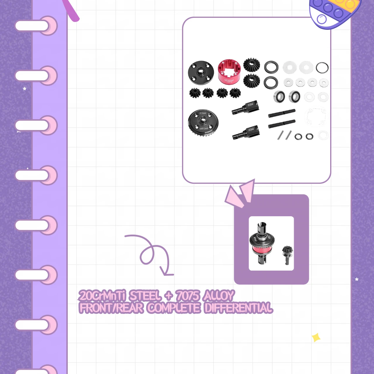 

GPM 20CrMnTi Steel+7075Alu F/R Complete Diffs ARRMA 1/8 Kraton EXB V6, Notorious V6