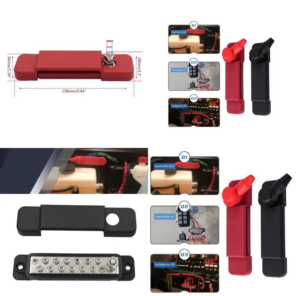 

652F Universal Marine Car RV Boat Busbar Power Distribution Block with Ring Terminals