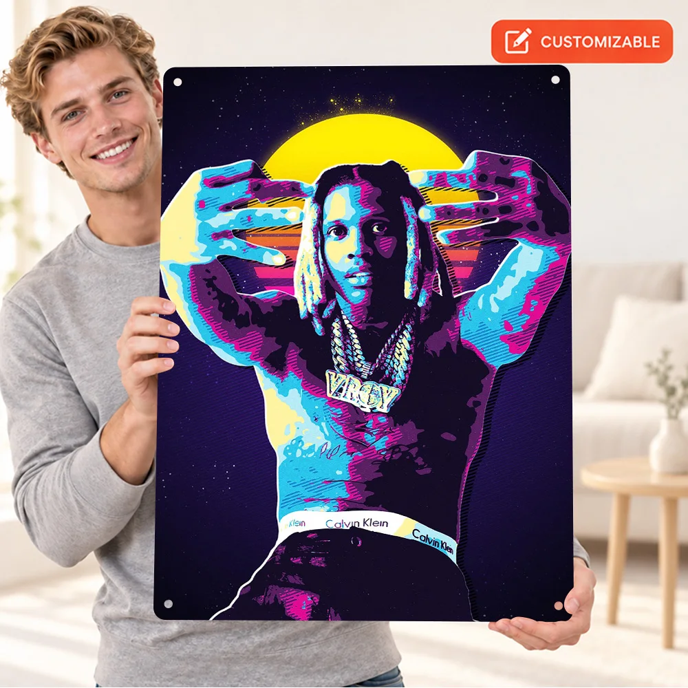 Lil Durk Retro Aluminum Poster Creative Illustration Bedroom Wall Art Personalized Metal Sign Unique Birthday Gift For Friends