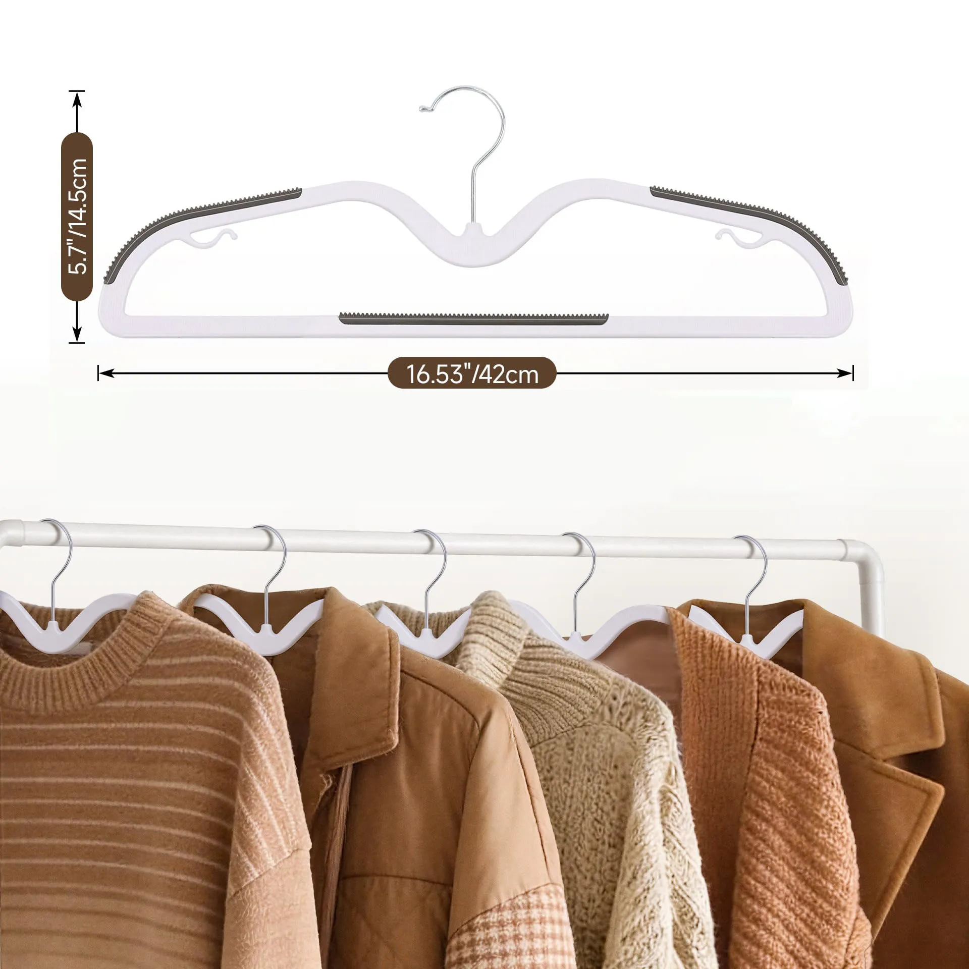 Short Necked Coat Hangers, Non-Slip, Anti-Bulging, Mark-Free, Anti-Shoulder Angle, Recommended by Professional Coat Organizers