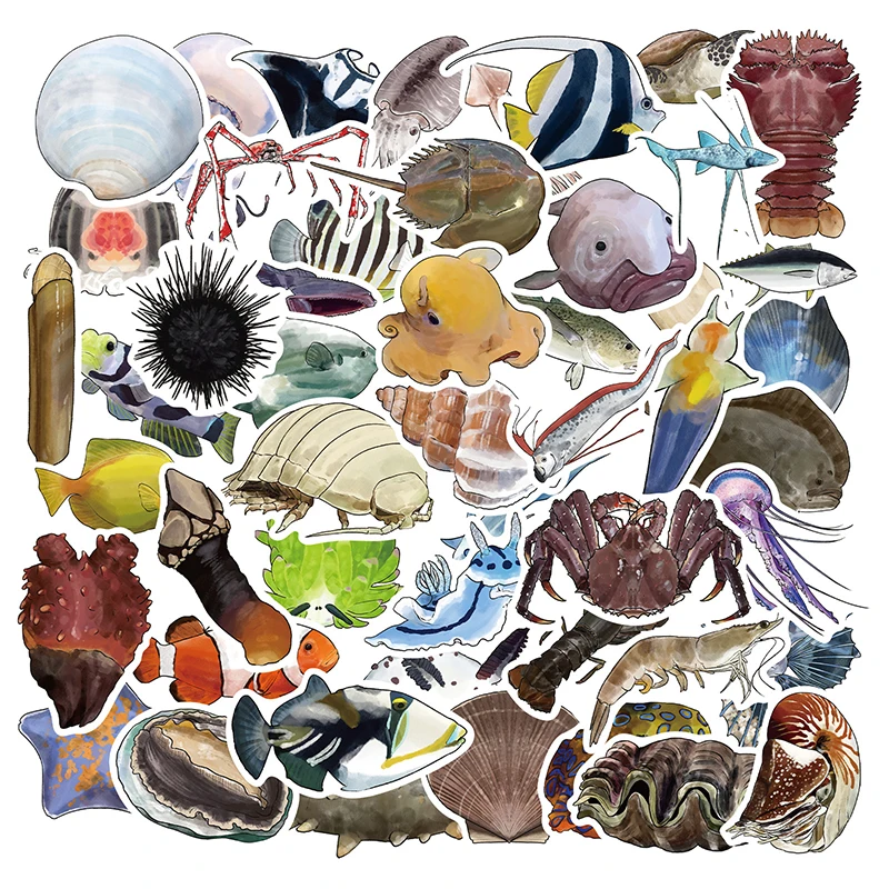 50PCS Underwater Marine Life Stickers Creative Aesthetic Phone Diary Stationery Luggage Guitar Fridge Journal Decoration Decals