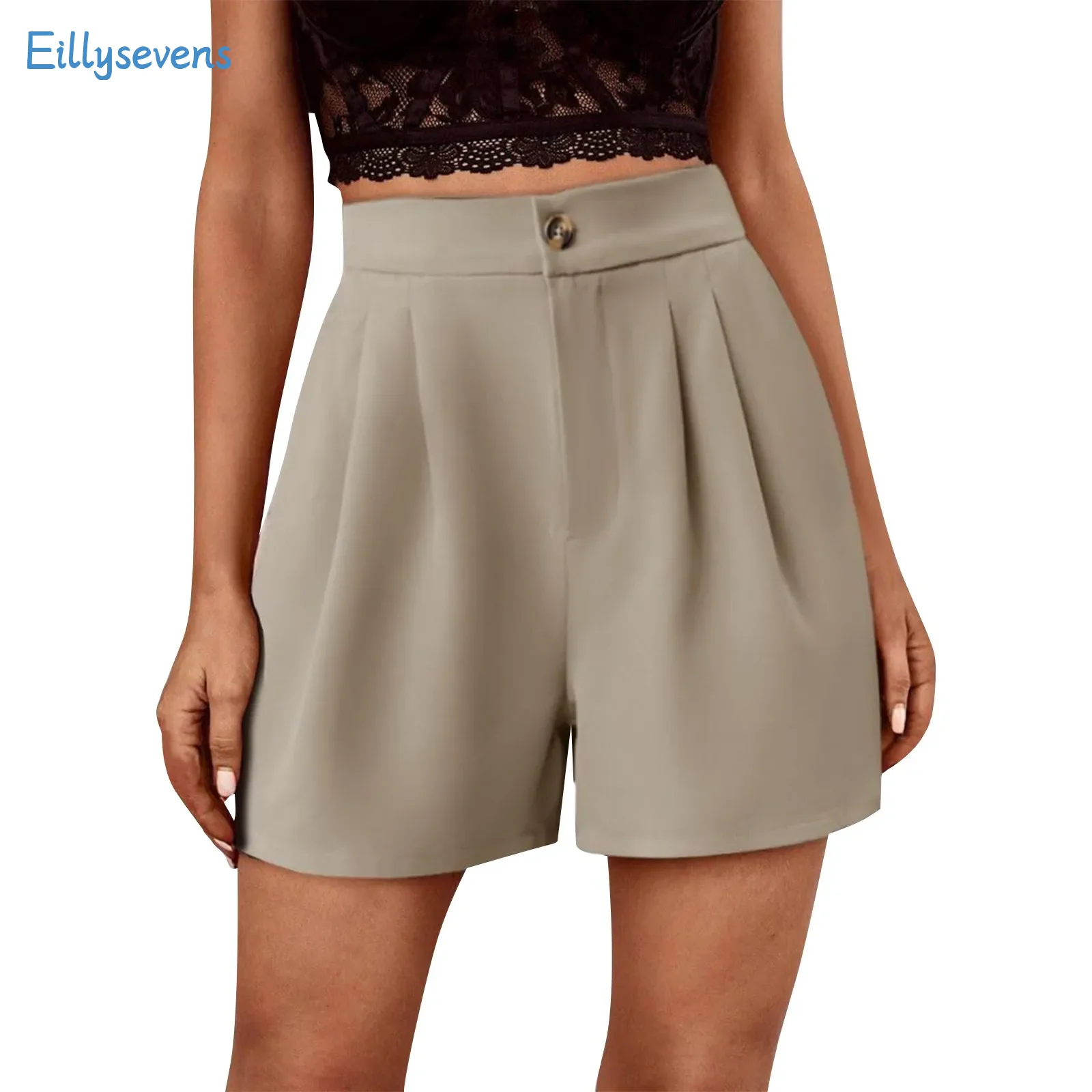 Ladies New Casual Shorts Fashion Simple Solid Color Comfortable Cool Breathable High Waist Shorts With Pockets Suiting Fabrics