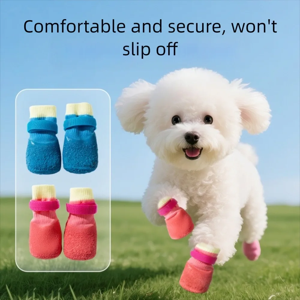 4Pcs/Set Cute Non-slip Dog Shoes Anti-dirty Waterproof Puppy Mesh Shoes Adjustable Breathable Pet Paw Protector Pet Supplies