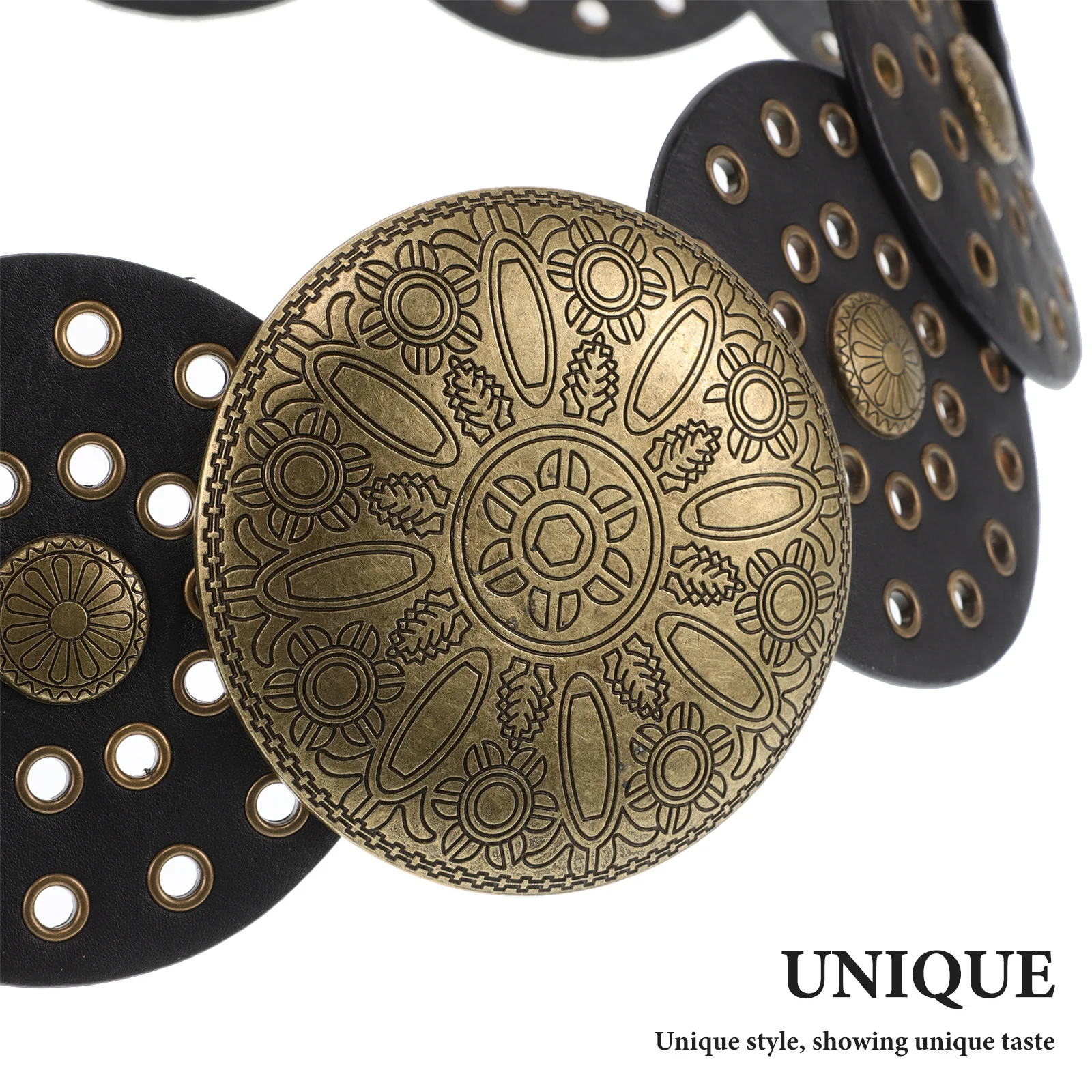 Cintura vintage a disco cavo Cintura Boho larga Stile occidentale Fibbia in metallo Abiti da cowgirl Accessori da concerto di campagna per le donne