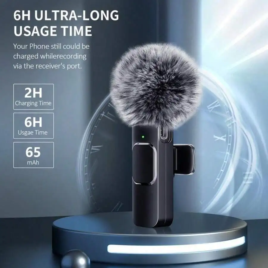

Wireless Lavalier Microphone With Furry Windscreen For Smartphone Tablet USB-C Recording Live Streaming