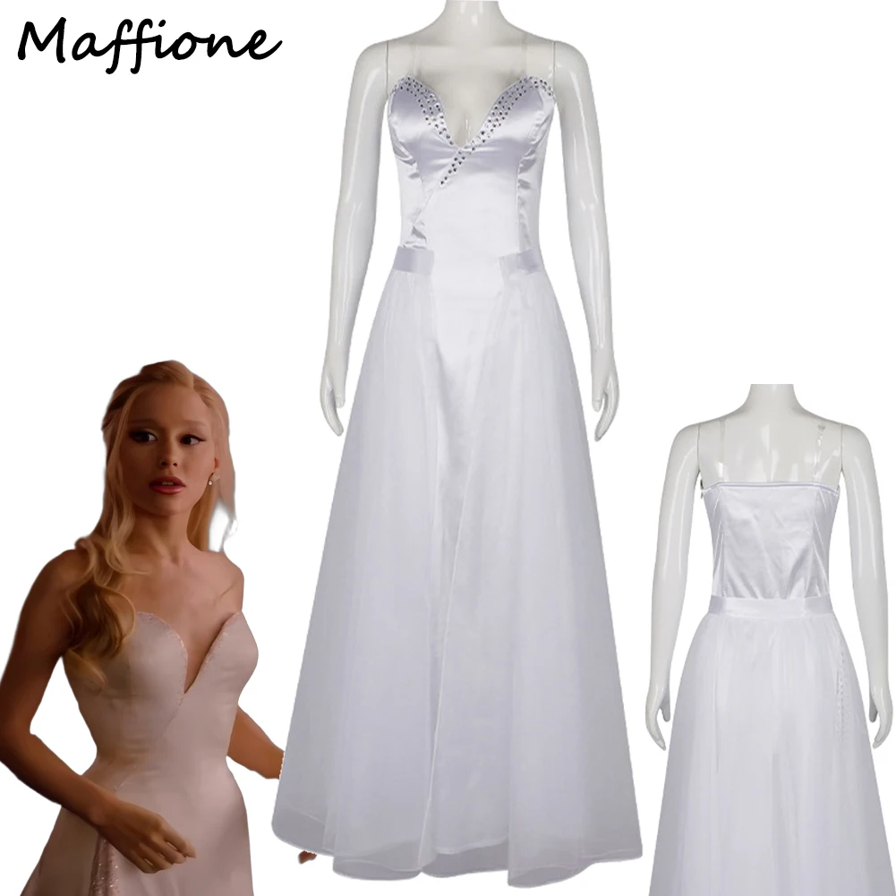 

2024 Movie Wiked Role Witch Glinda Disguise White Dress Costume Women Female Disguise Long Dress Ball Gown Halloween Party Suit